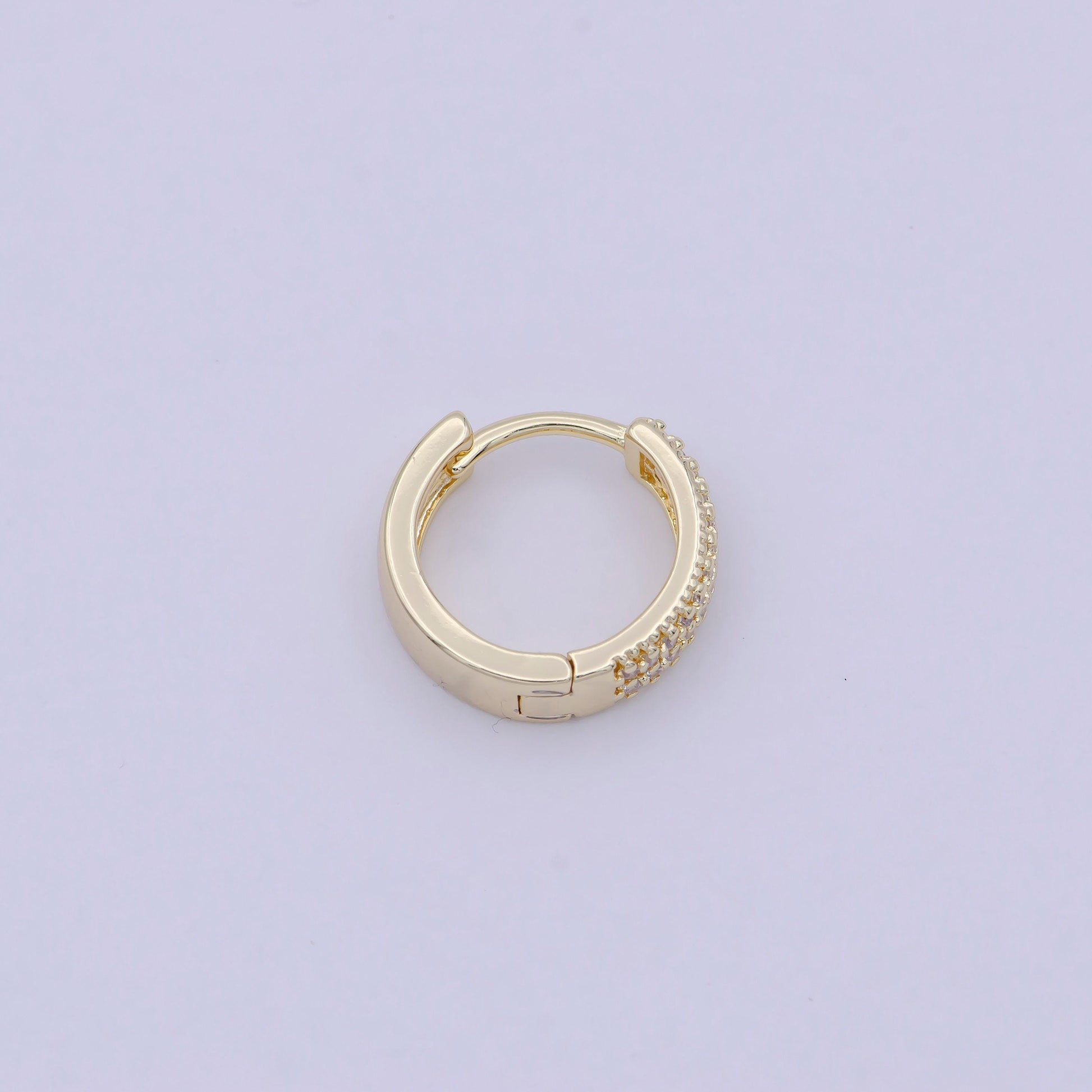 Micro pave huggie earring cz diamond hoops • minimalist earring 15mm dainty earring t-340