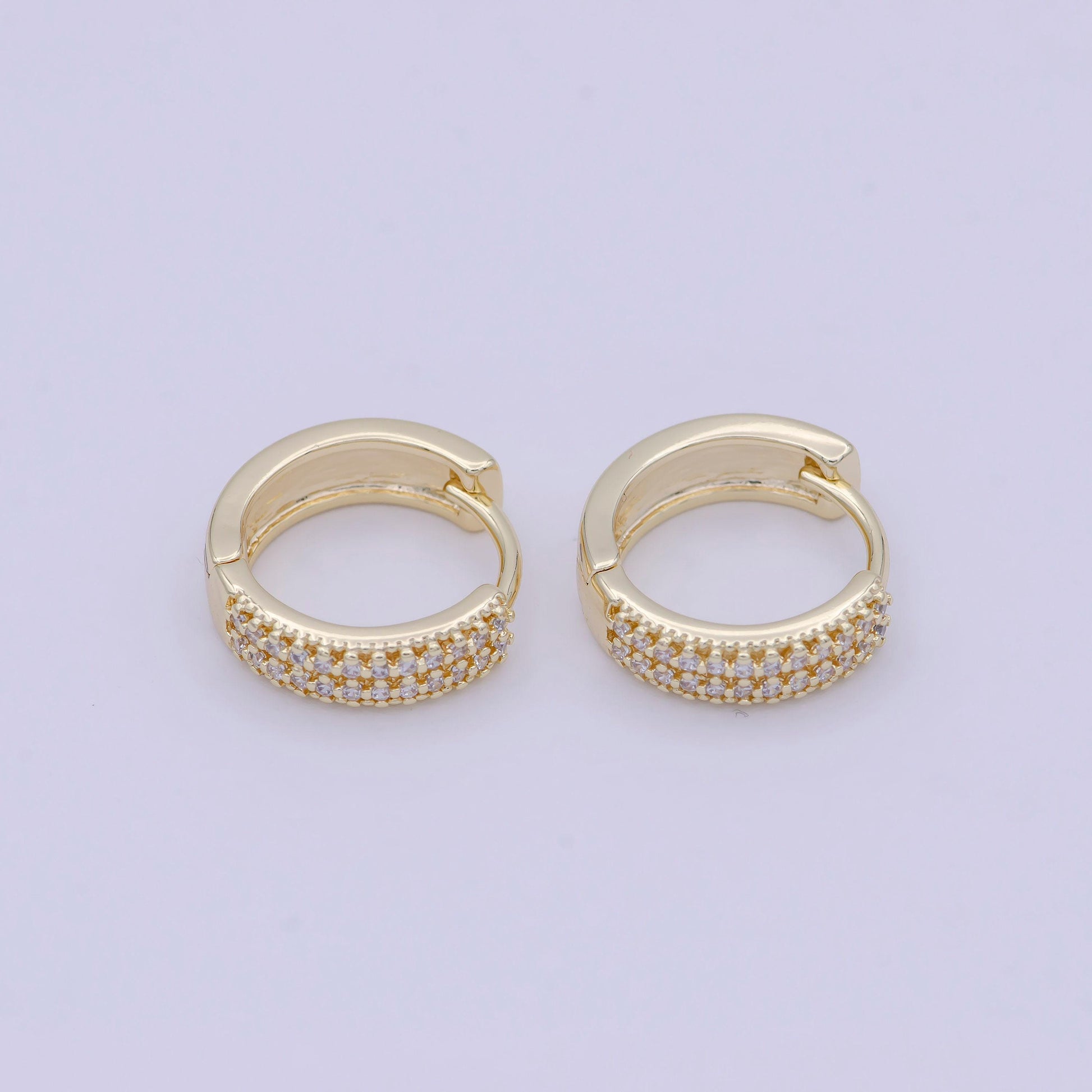 Micro pave huggie earring cz diamond hoops • minimalist earring 15mm dainty earring t-340