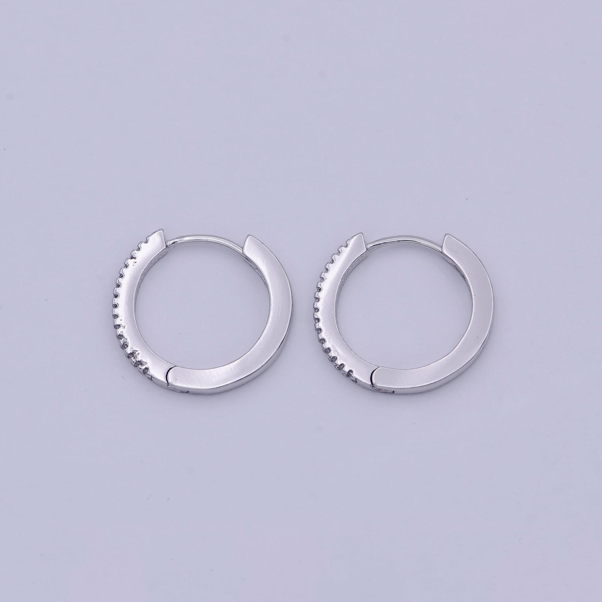 1 pair minimalist cz huggie hoops in gold / silver 19mm clicker hoops dainty hoops earring simple lever back hoop earrings
