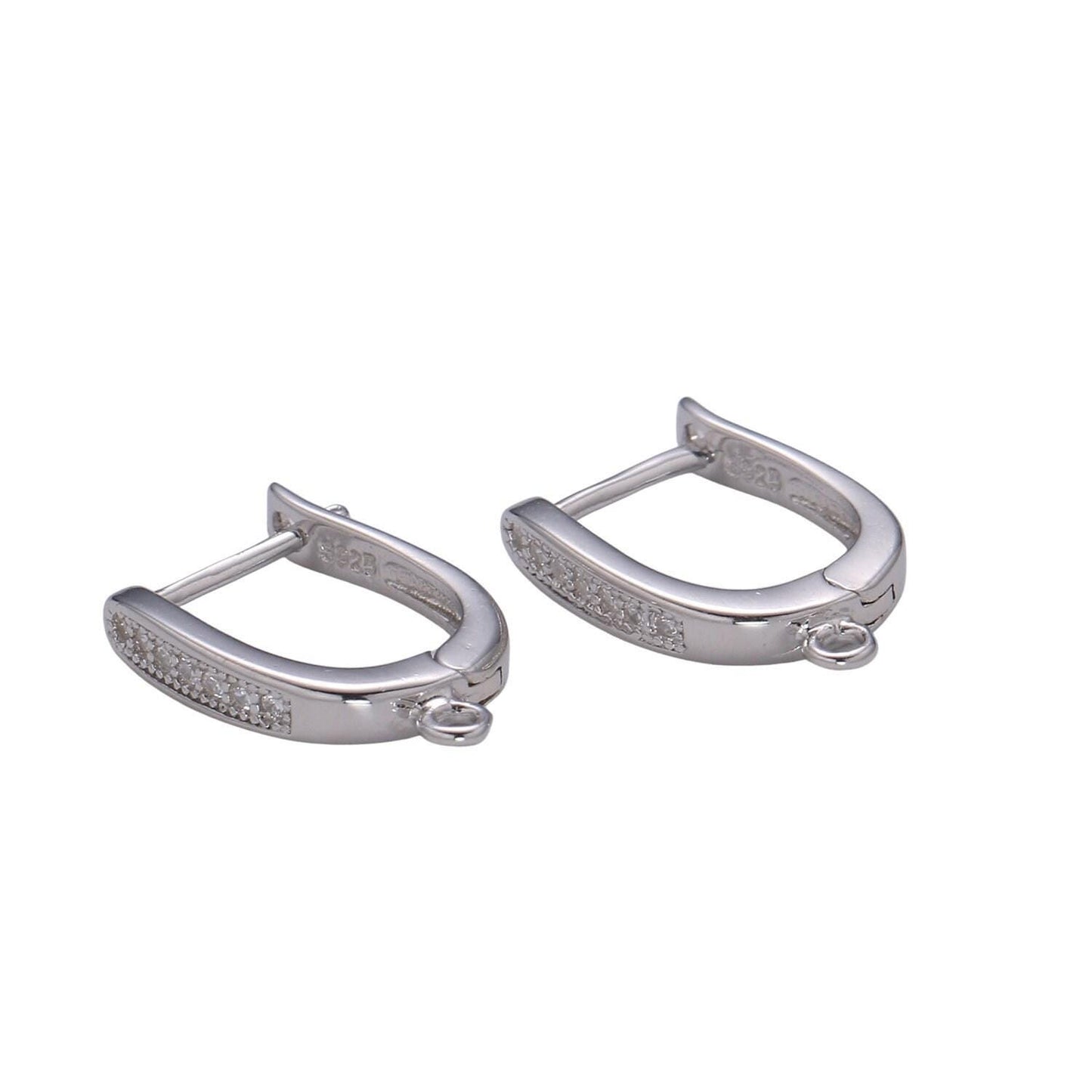 1 pair 925 sterling silver easy snap earring with jump ring, cz lever hoops for diy earring jewelry, snap click on earring,roundshape,sl-229