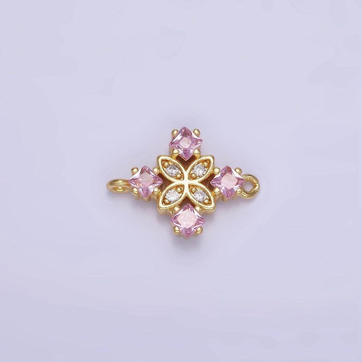 14k gold filled clear, purple, green, red, pink rhombus cz flower connector | g339 - g341