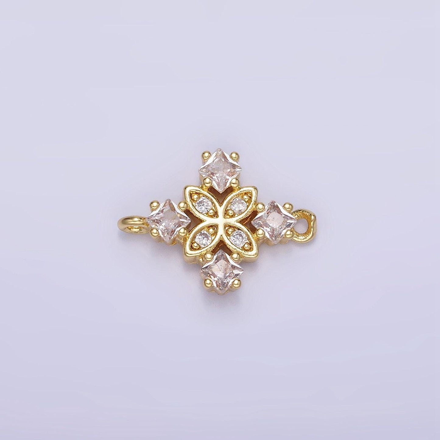 14k gold filled clear, purple, green, red, pink rhombus cz flower connector | g339 - g341