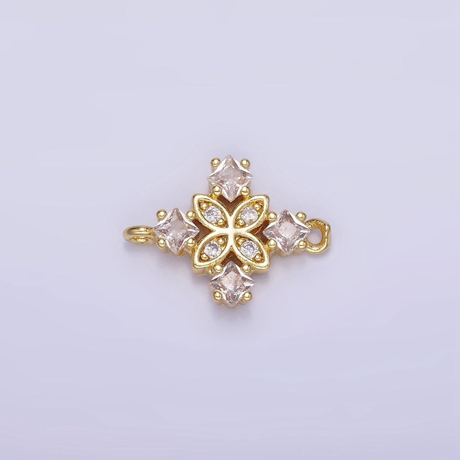 14k gold filled clear, purple, green, red, pink rhombus cz flower connector | g339 - g341