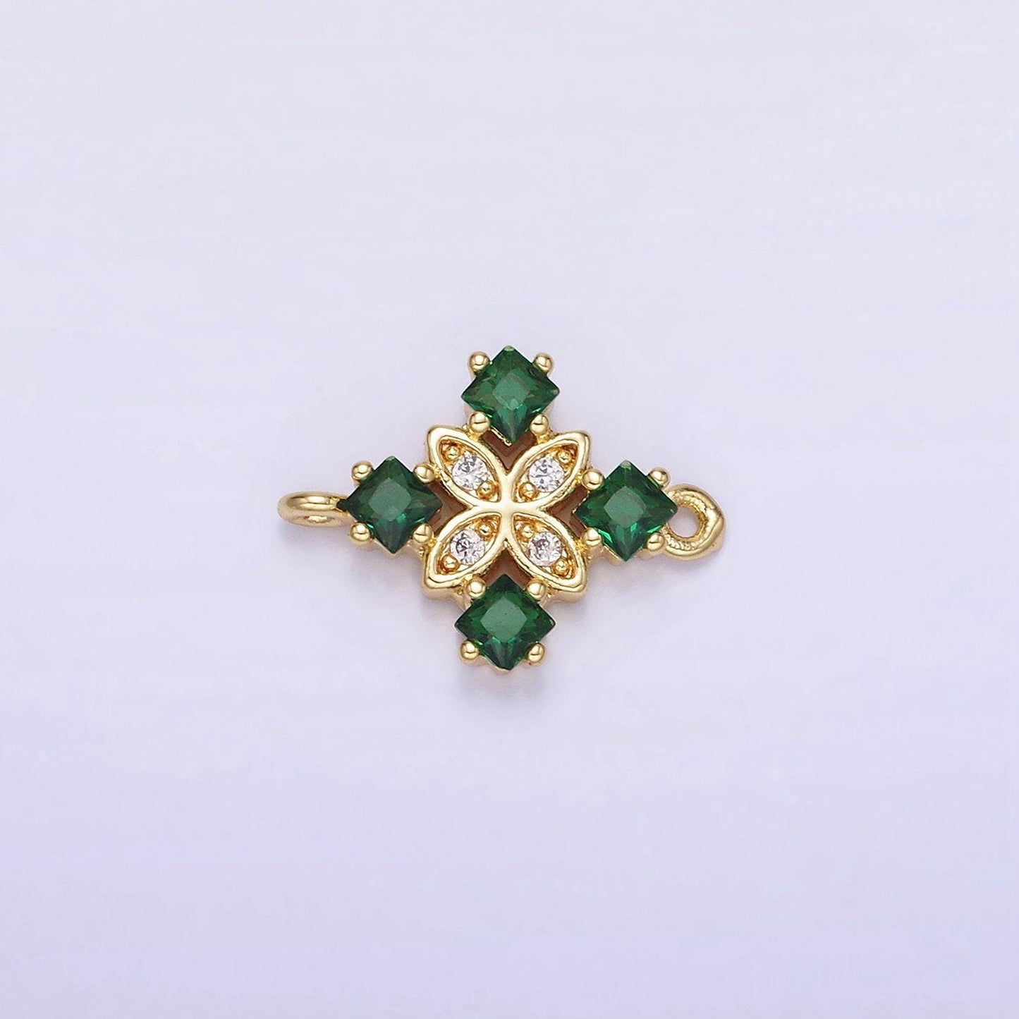 14k gold filled clear, purple, green, red, pink rhombus cz flower connector | g339 - g341