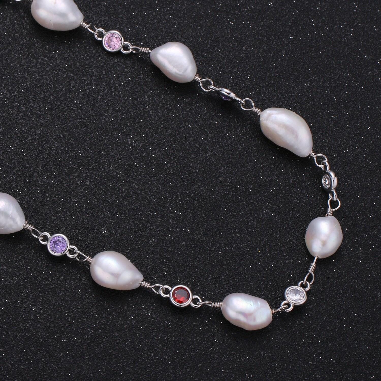 Fresh water pearl micro pave charm 24k gold chain by yard, multi color round cubic chain, baroque pearl cz chain, roll-383.384,385