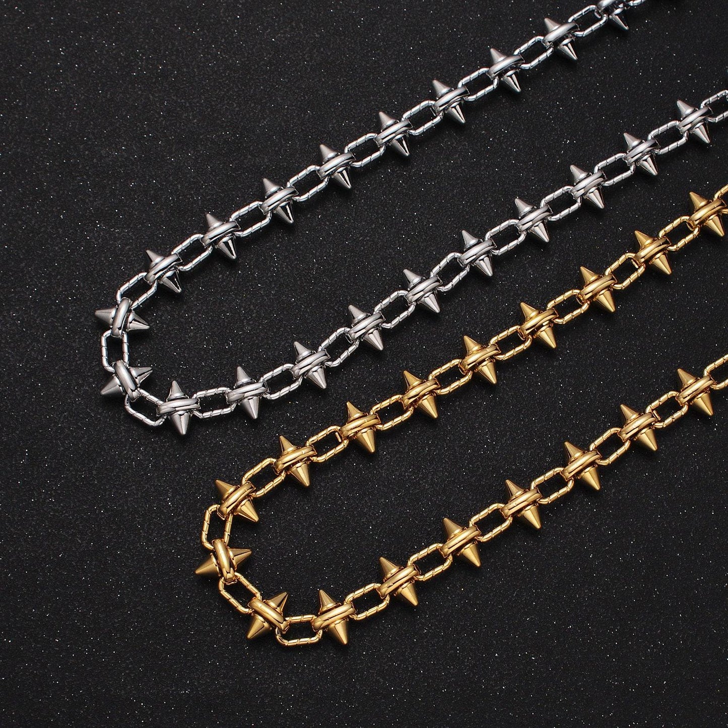 24k gold filled 12.8mm designed bulk chain, spiked link w. paper clip cable unfinished statement chain in gold & silver | roll-996, roll-997