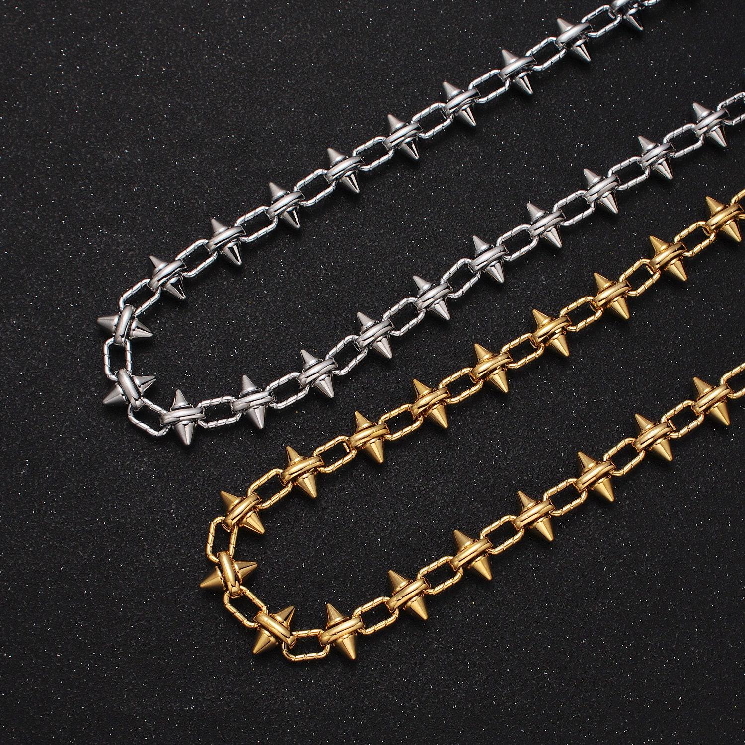 24k gold filled 12.8mm designed bulk chain, spiked link w. paper clip cable unfinished statement chain in gold & silver | roll-996, roll-997