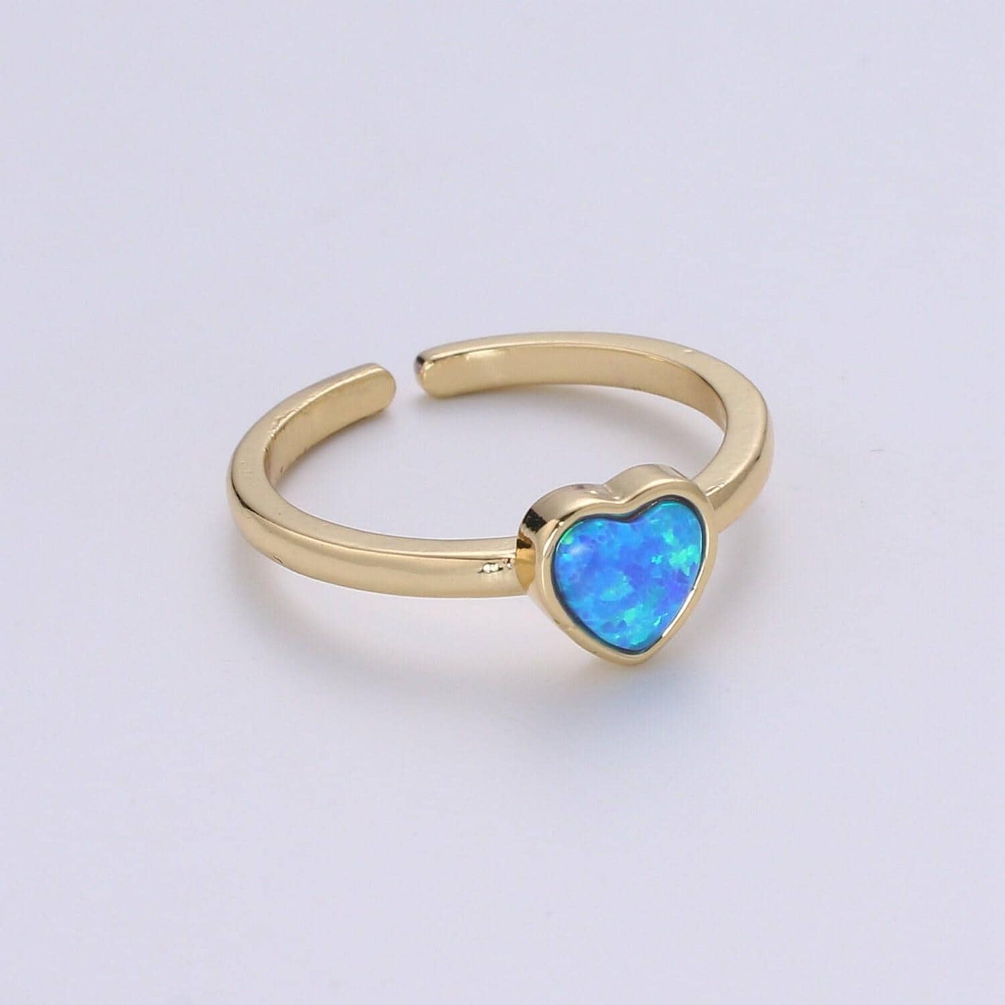 1pc 24k gold opal ring, love opal open adjustable ring, solitaire white opal lab heart design band jewelry ring 400