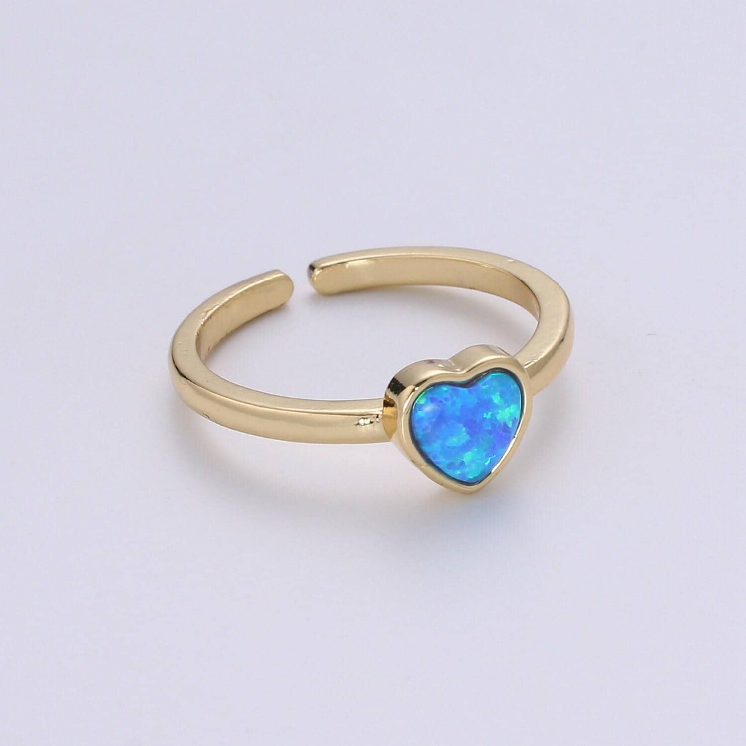 1pc 24k gold opal ring, love opal open adjustable ring, solitaire white opal lab heart design band jewelry ring 400