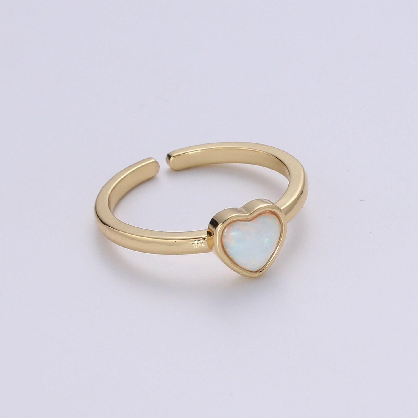 1pc 24k gold opal ring, love opal open adjustable ring, solitaire white opal lab heart design band jewelry ring 400