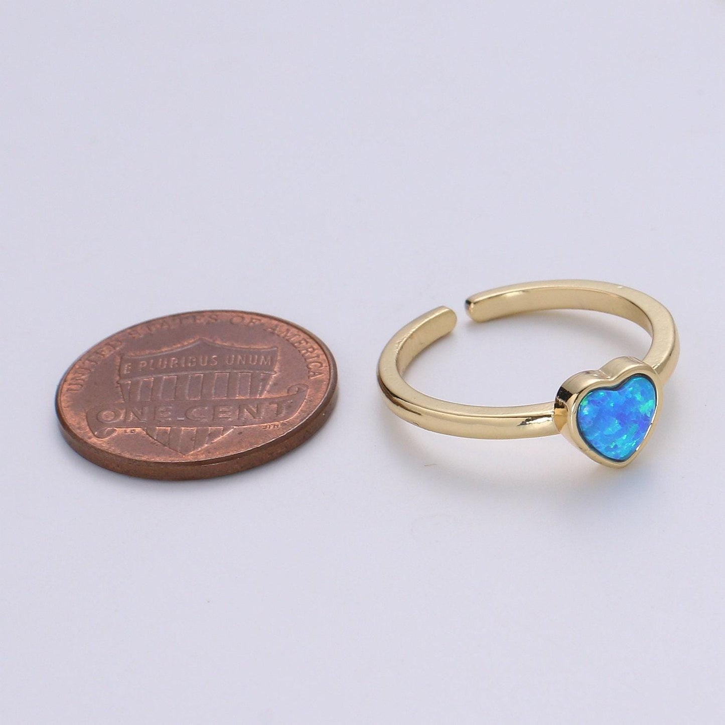 1pc 24k gold opal ring, love opal open adjustable ring, solitaire white opal lab heart design band jewelry ring 400