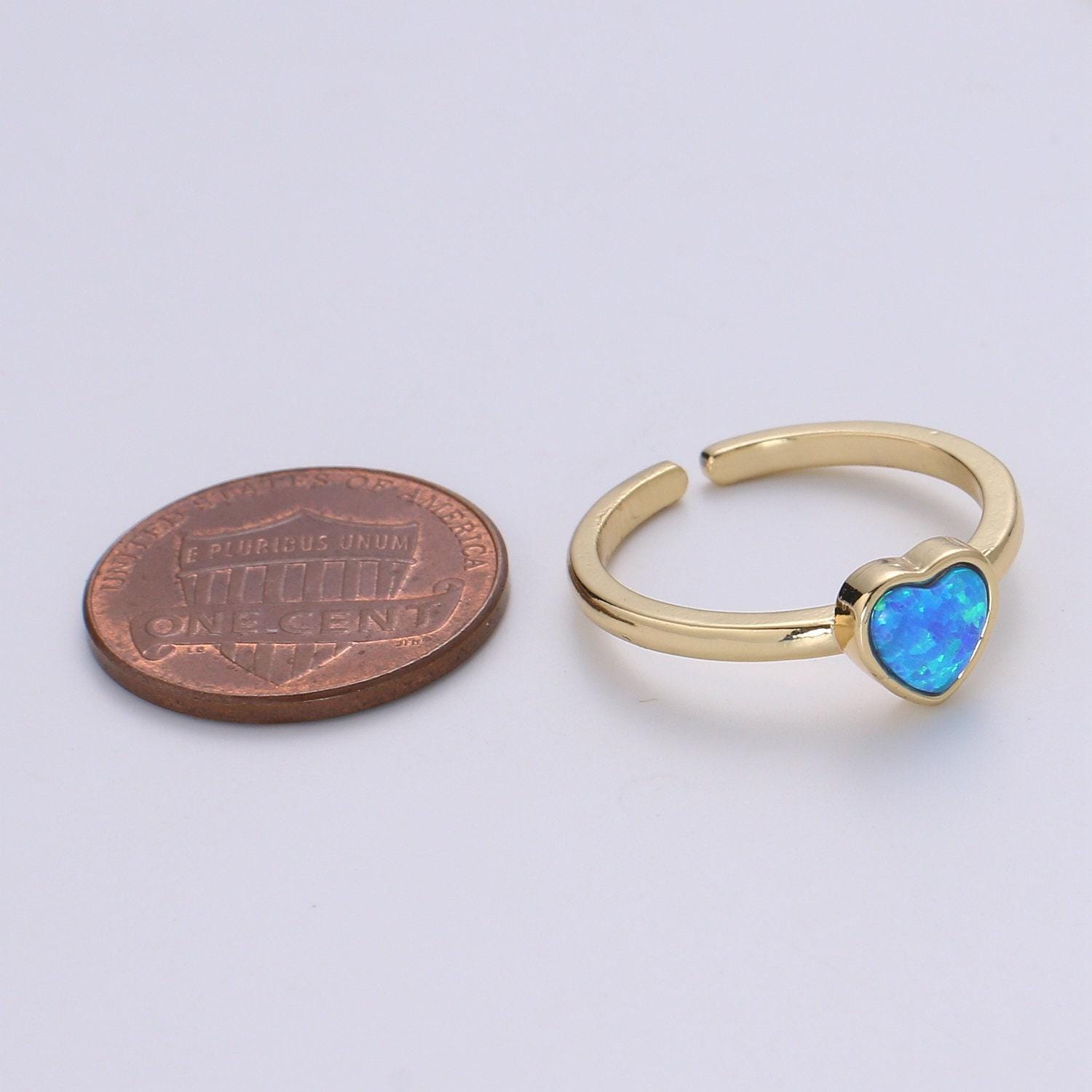1pc 24k gold opal ring, love opal open adjustable ring, solitaire white opal lab heart design band jewelry ring 400