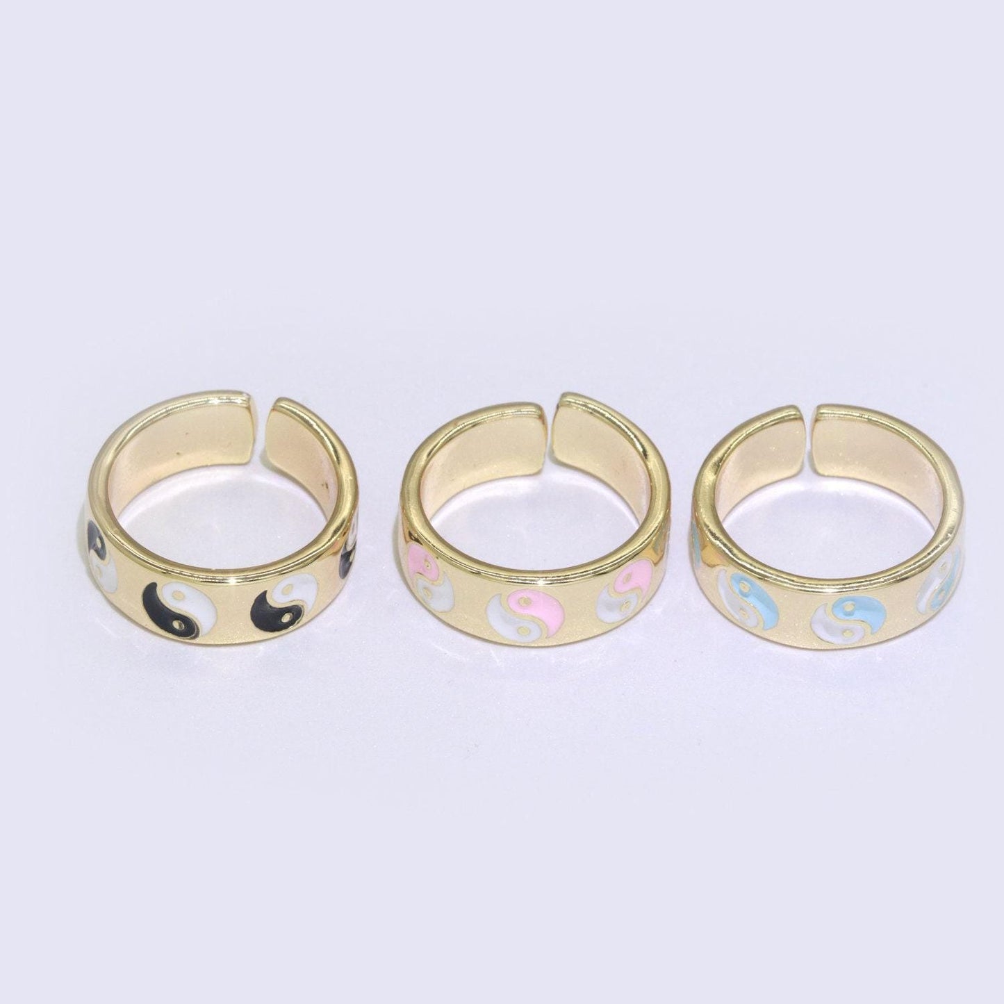 Dainty colorful enamel yin yang adjustable ring, gold yinyang open ring, black pink teal purple white enamel heart jewelry trend