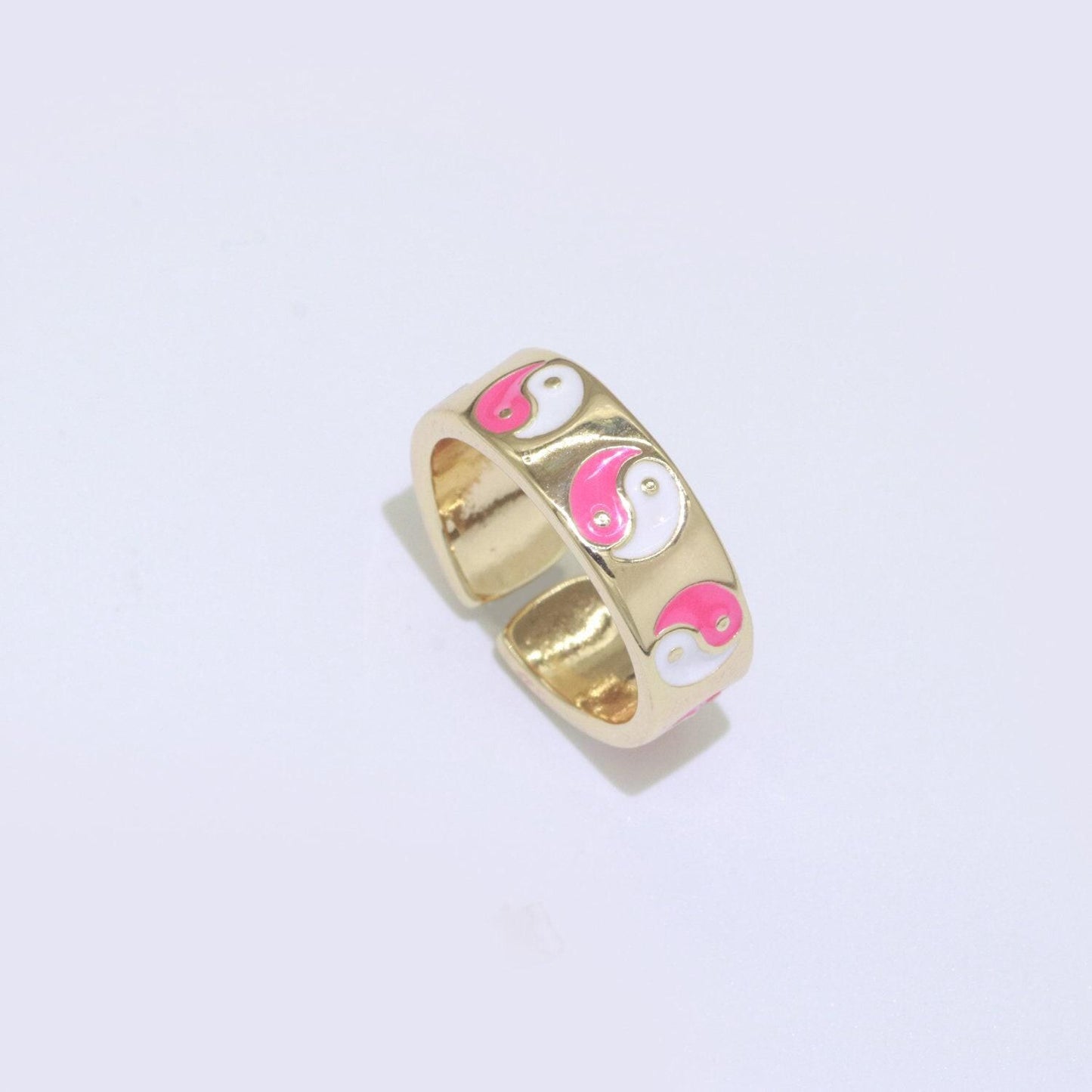 Dainty colorful enamel yin yang adjustable ring, gold yinyang open ring, black pink teal purple white enamel heart jewelry trend