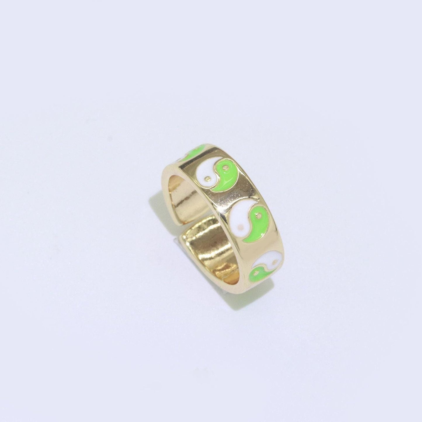 Dainty colorful enamel yin yang adjustable ring, gold yinyang open ring, black pink teal purple white enamel heart jewelry trend