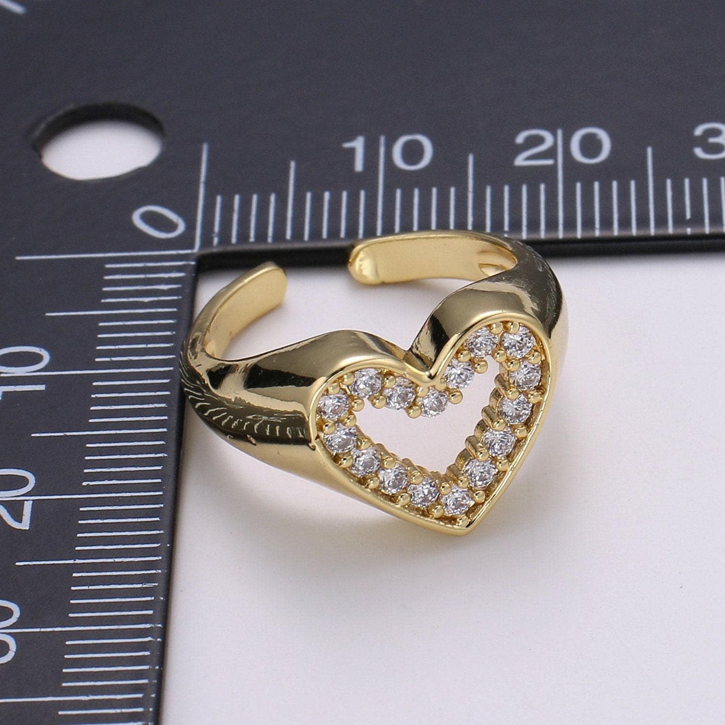 1pc clear cz love 24k gold ring, heart cubic adjustable gold curb ring, signet ring, clear cubic zirconia ring,r-461