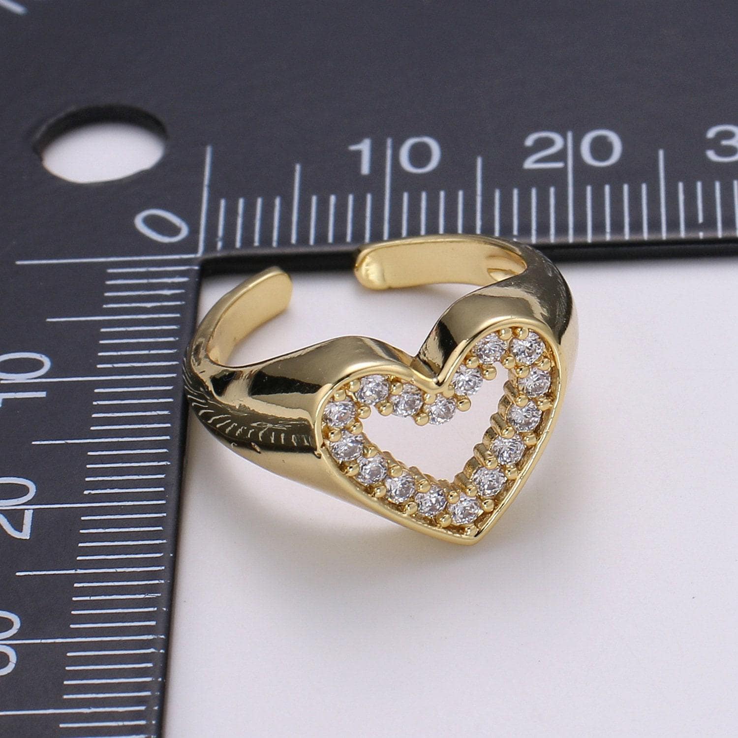 1pc clear cz love 24k gold ring, heart cubic adjustable gold curb ring, signet ring, clear cubic zirconia ring,r-461