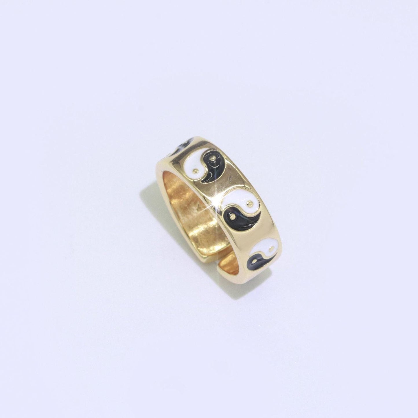 Dainty colorful enamel yin yang adjustable ring, gold yinyang open ring, black pink teal purple white enamel heart jewelry trend
