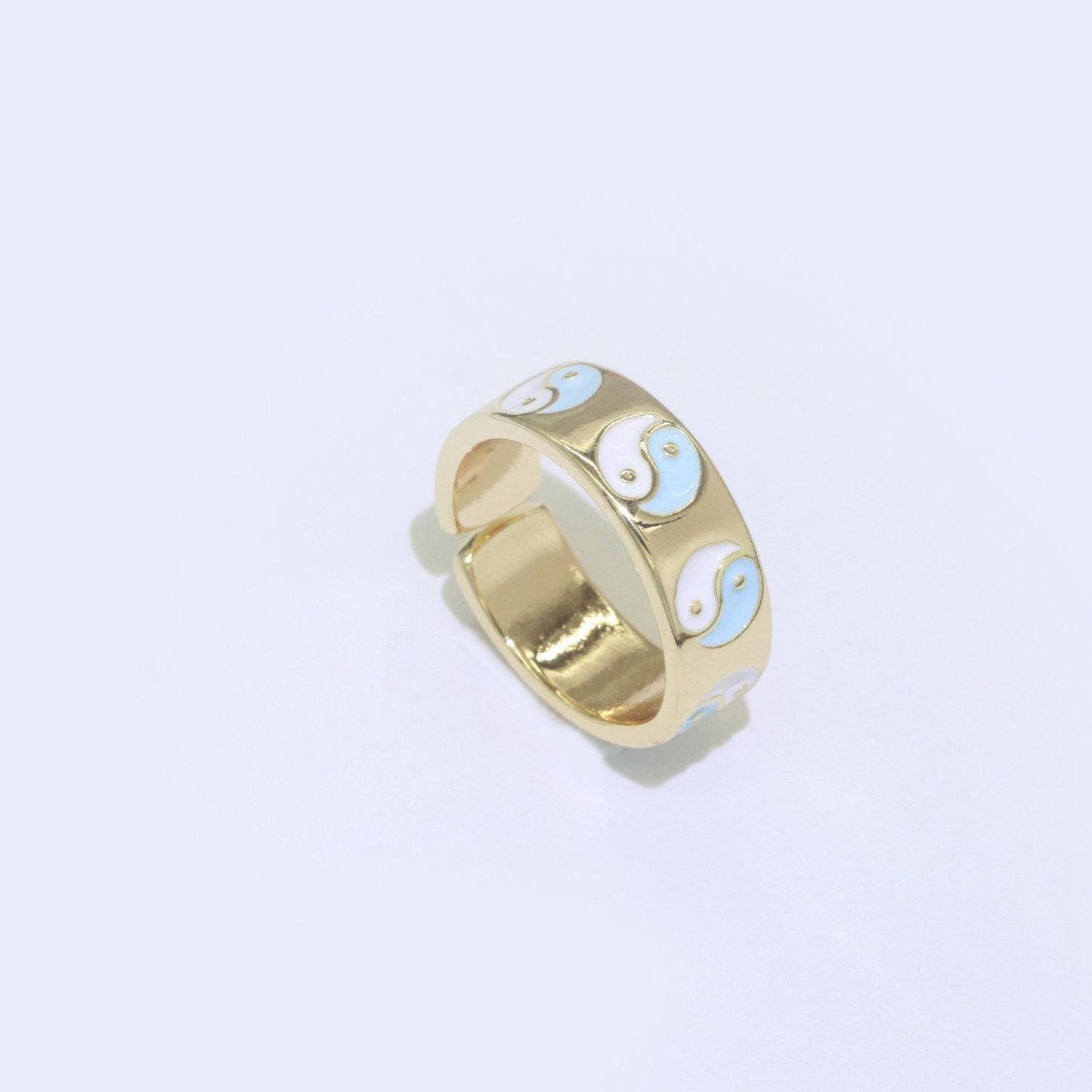 Dainty colorful enamel yin yang adjustable ring, gold yinyang open ring, black pink teal purple white enamel heart jewelry trend