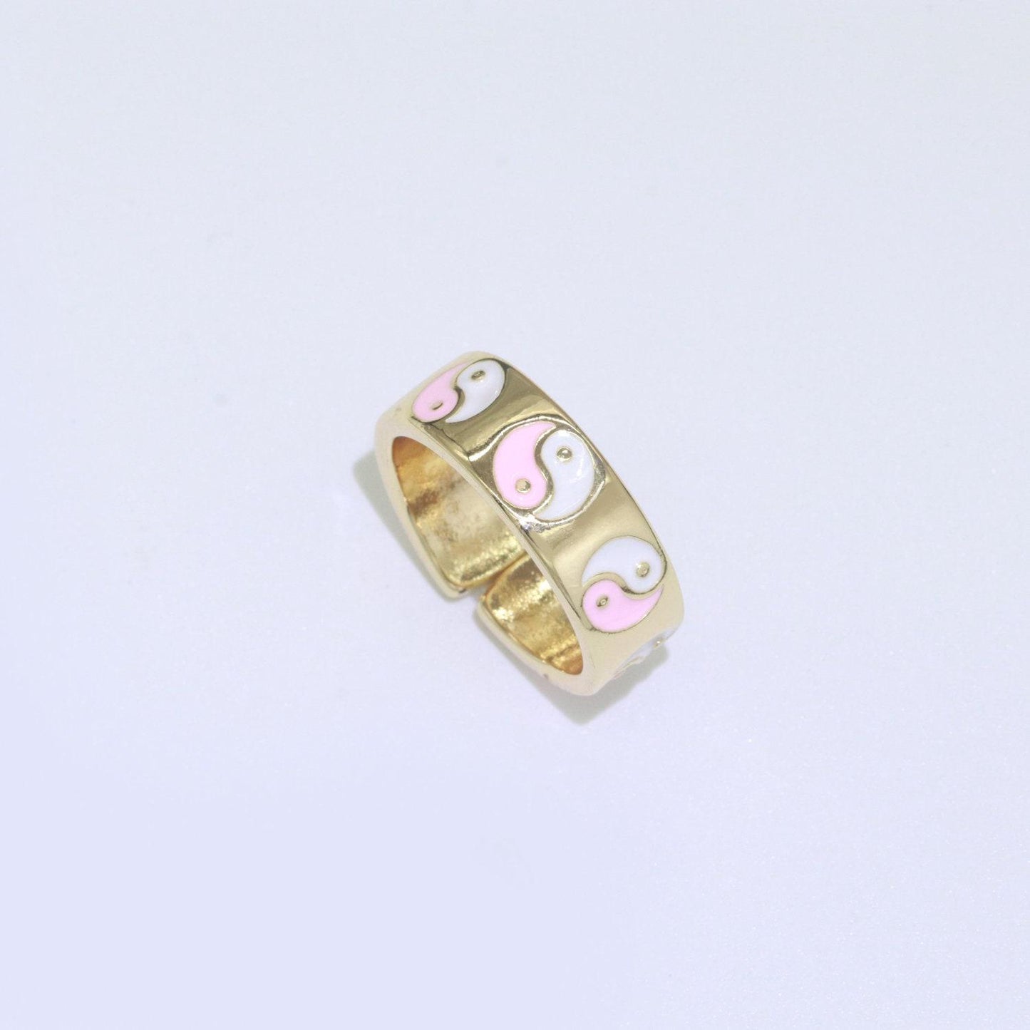 Dainty colorful enamel yin yang adjustable ring, gold yinyang open ring, black pink teal purple white enamel heart jewelry trend