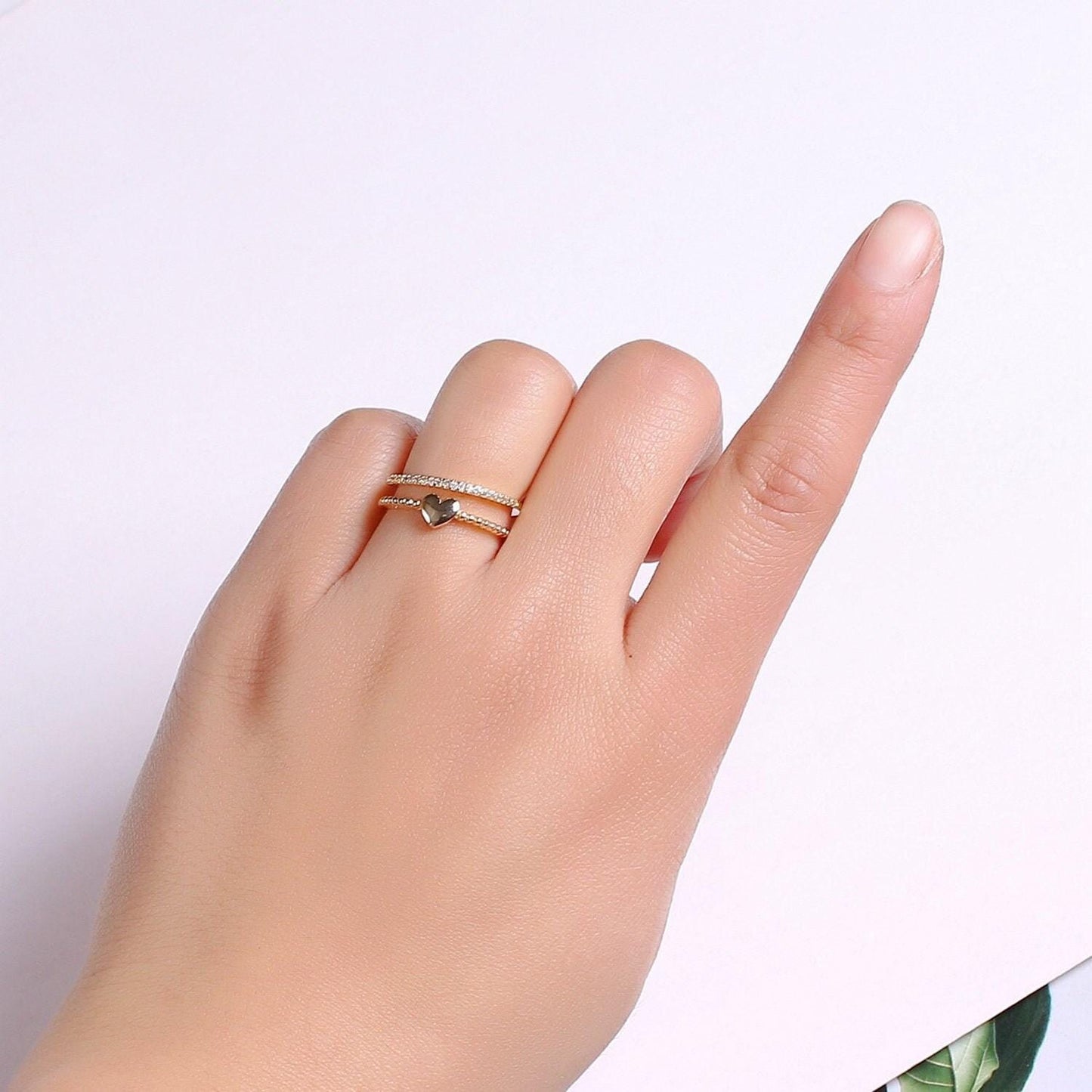 1pc love cz pave gold ring, heart adjustable gold charm ring, simple double band of cubic ring, eternity ring, r-279