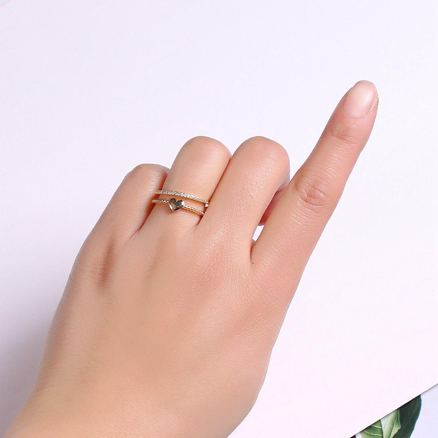 1pc love cz pave gold ring, heart adjustable gold charm ring, simple double band of cubic ring, eternity ring, r-279