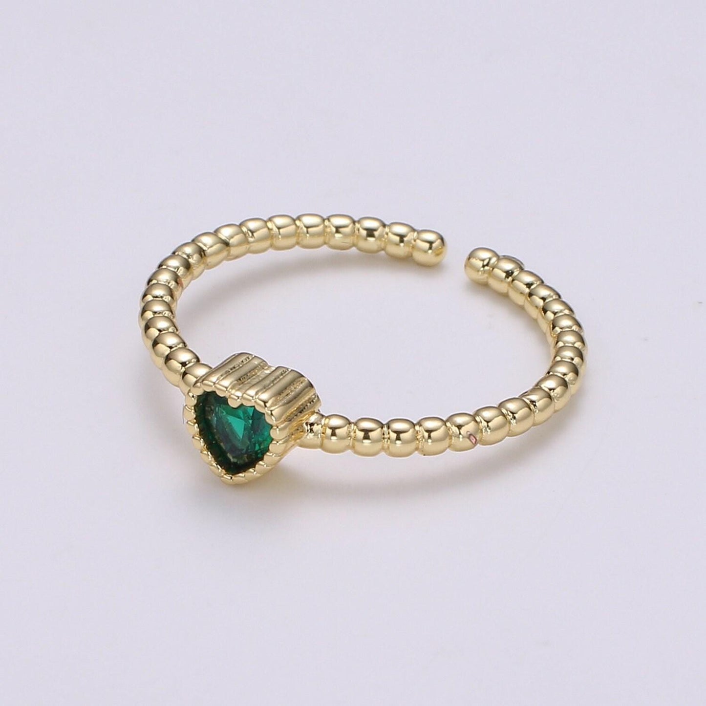 Dainty colorful cz heart adjustable ring, gold love open ring, black blue clear fuschia green purple heart jewelry trend ring-364
