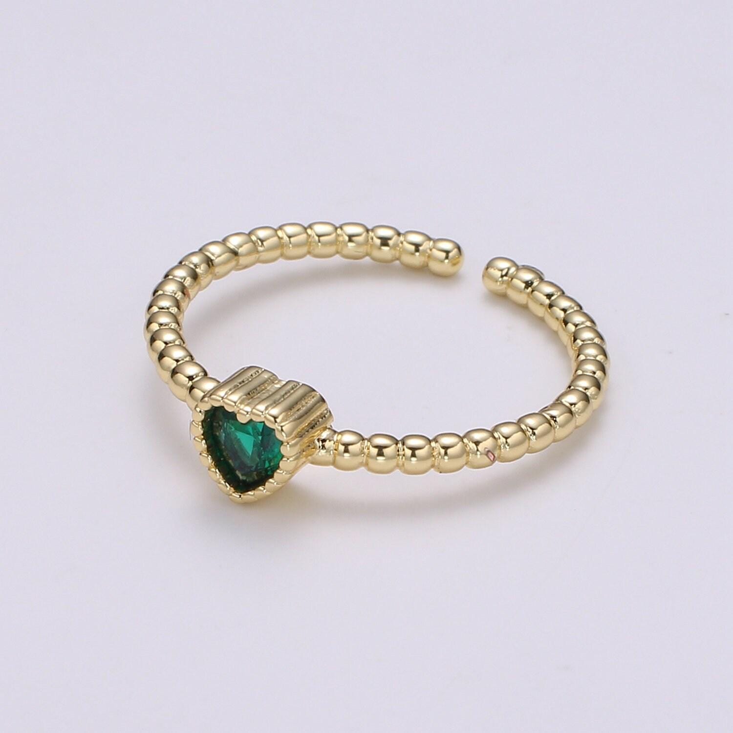 Dainty colorful cz heart adjustable ring, gold love open ring, black blue clear fuschia green purple heart jewelry trend ring-364