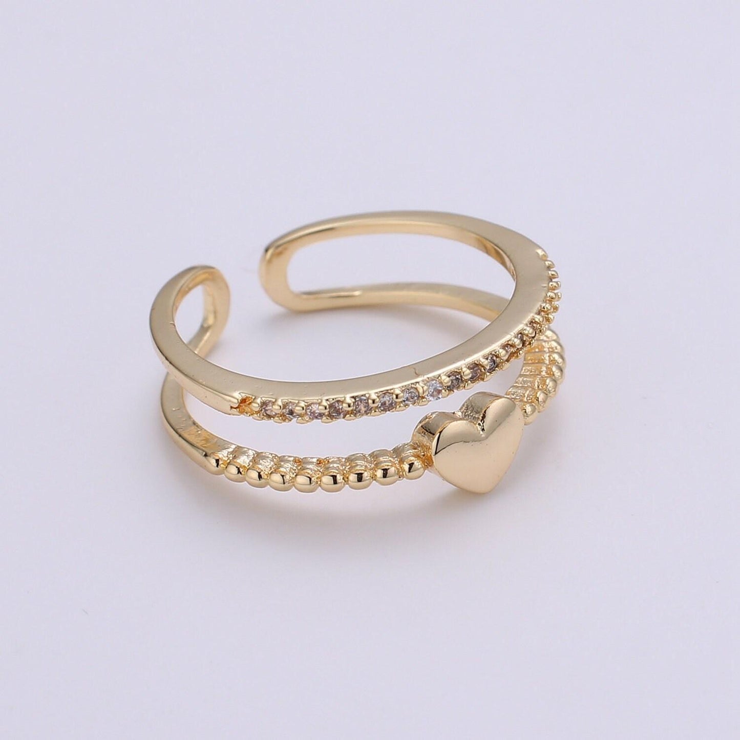 1pc love cz pave gold ring, heart adjustable gold charm ring, simple double band of cubic ring, eternity ring, r-279