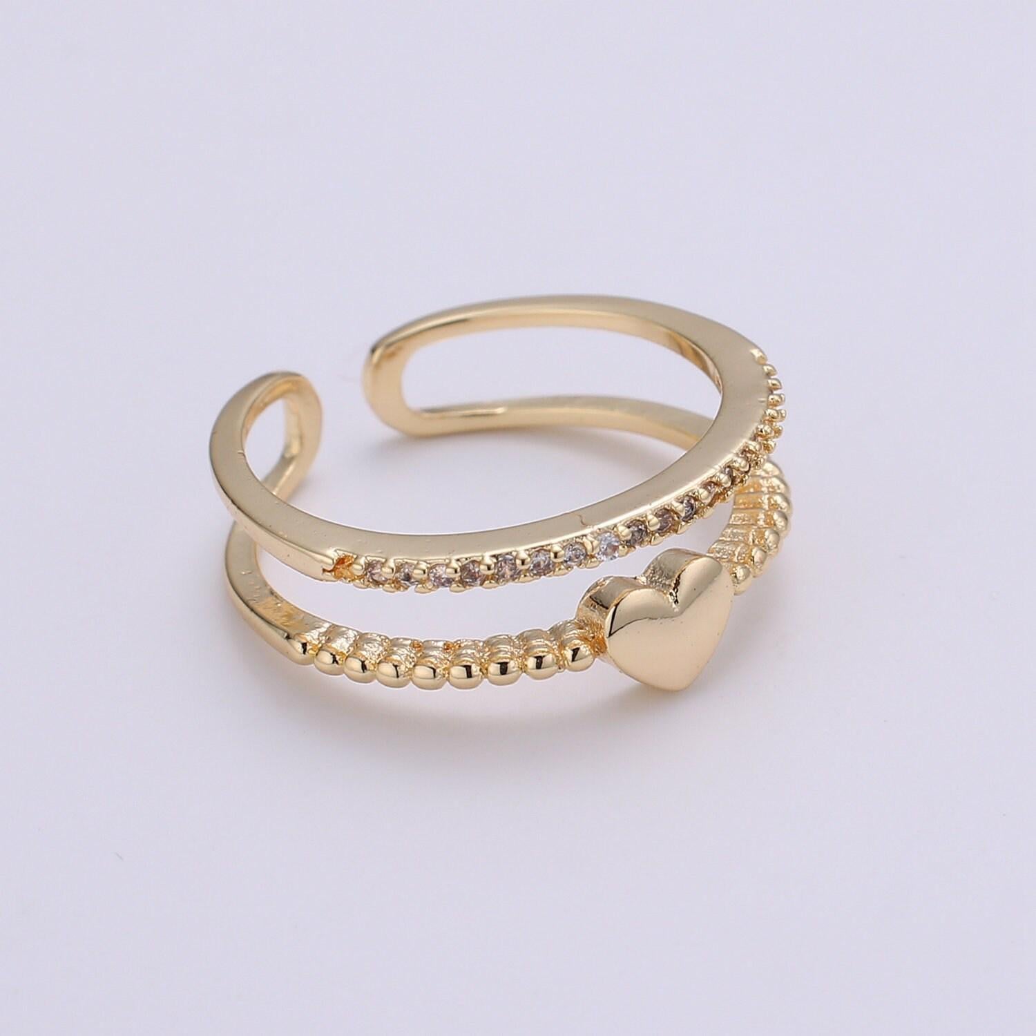1pc love cz pave gold ring, heart adjustable gold charm ring, simple double band of cubic ring, eternity ring, r-279
