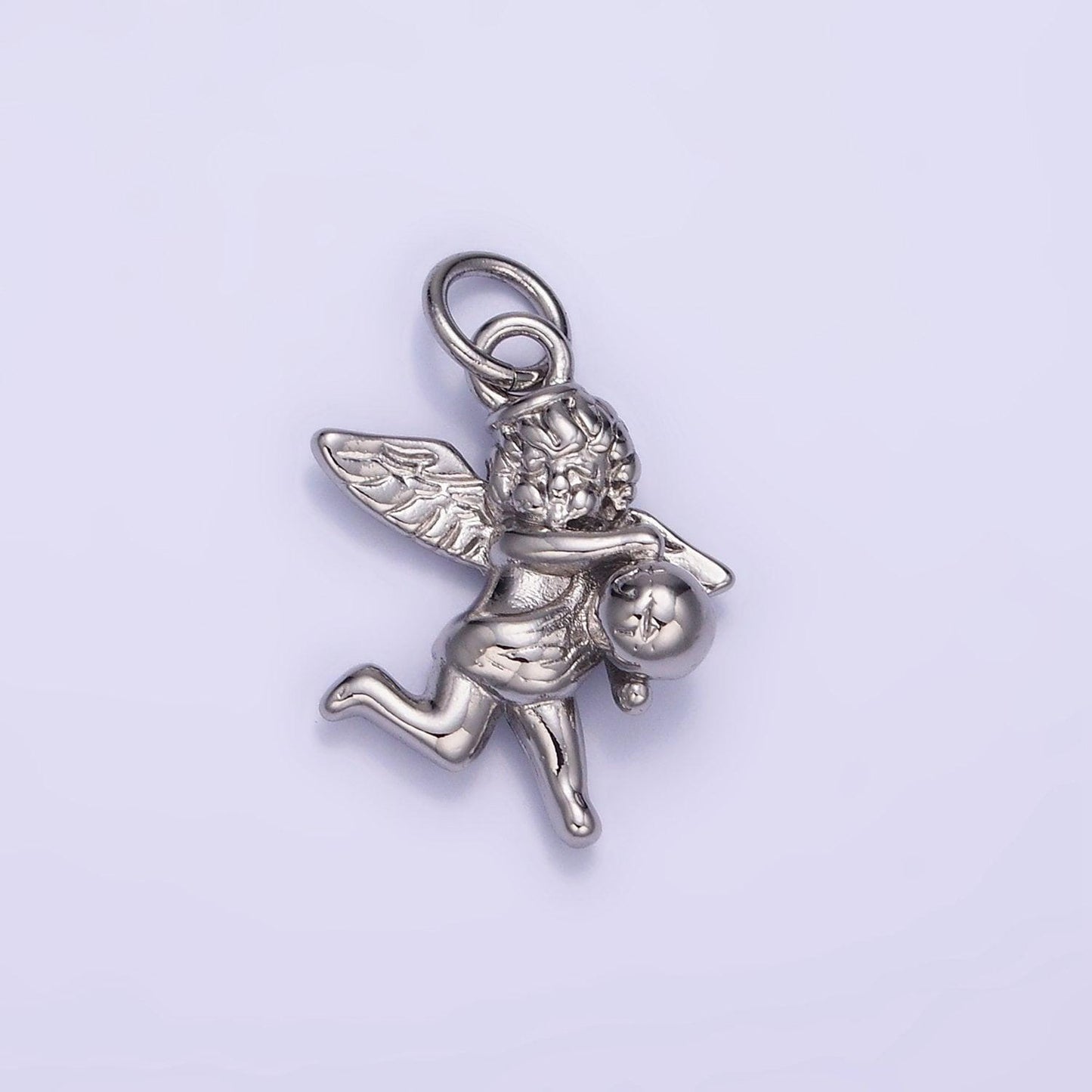 14k gold filled ball running cherub baby angel charm in gold & silver | w-495