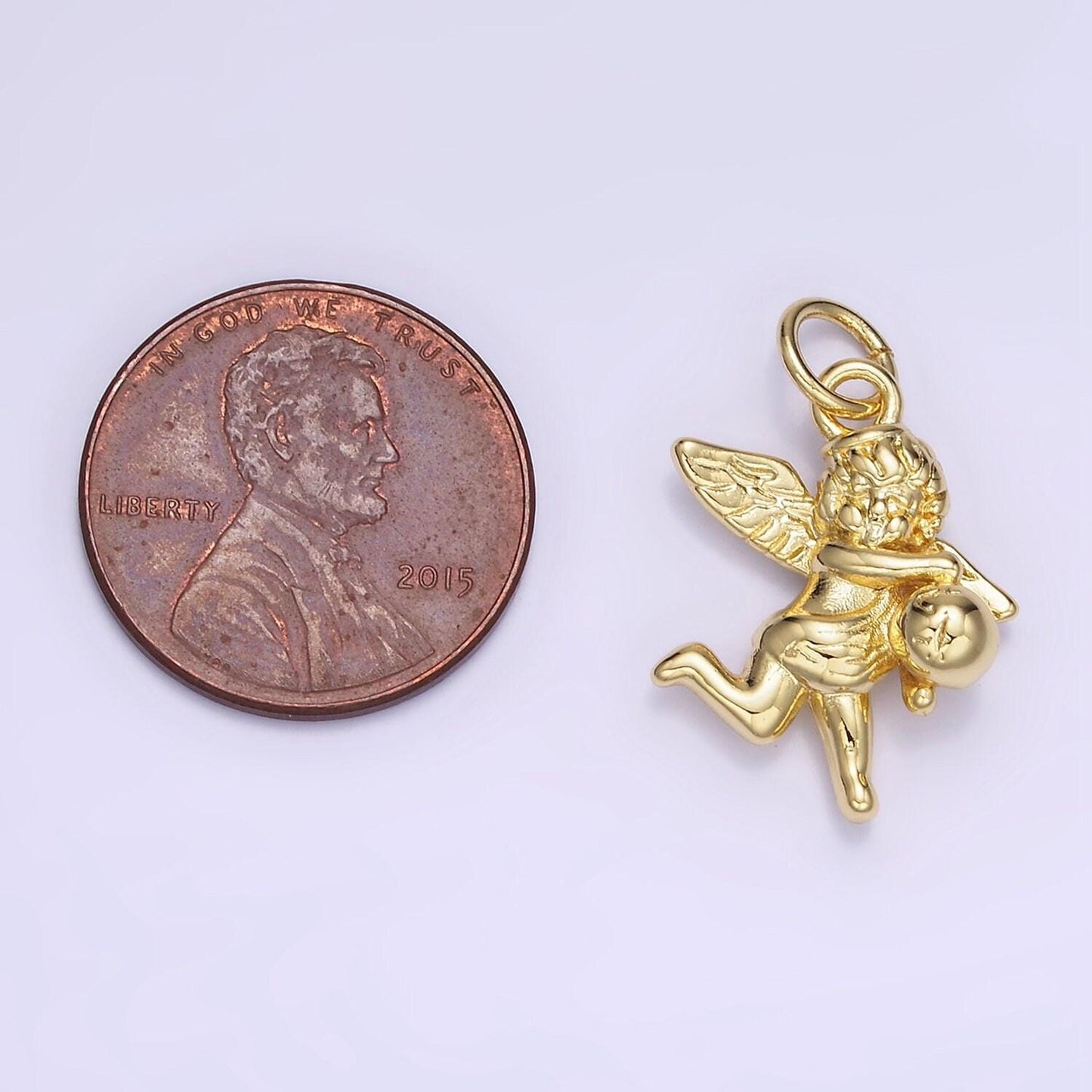 14k gold filled ball running cherub baby angel charm in gold & silver | w-495