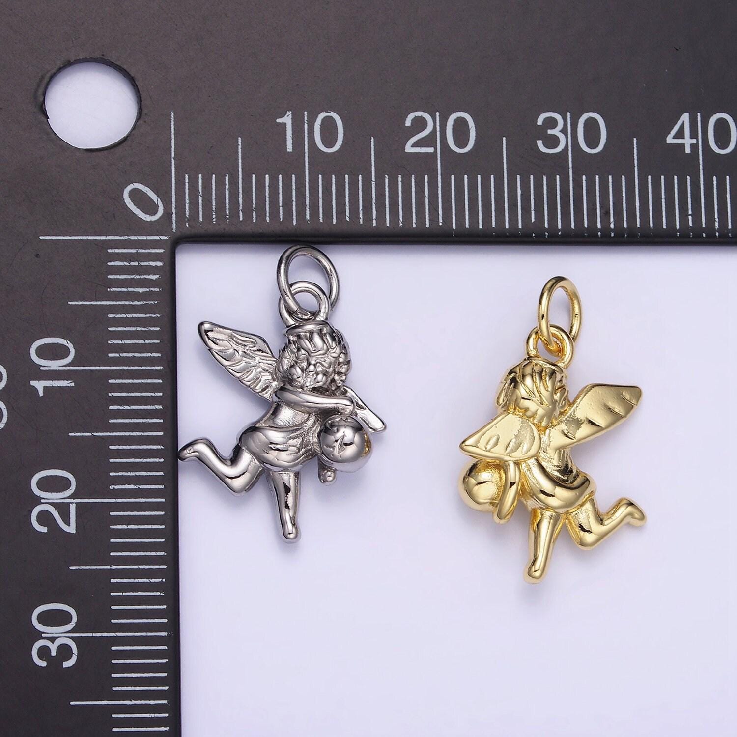 14k gold filled ball running cherub baby angel charm in gold & silver | w-495