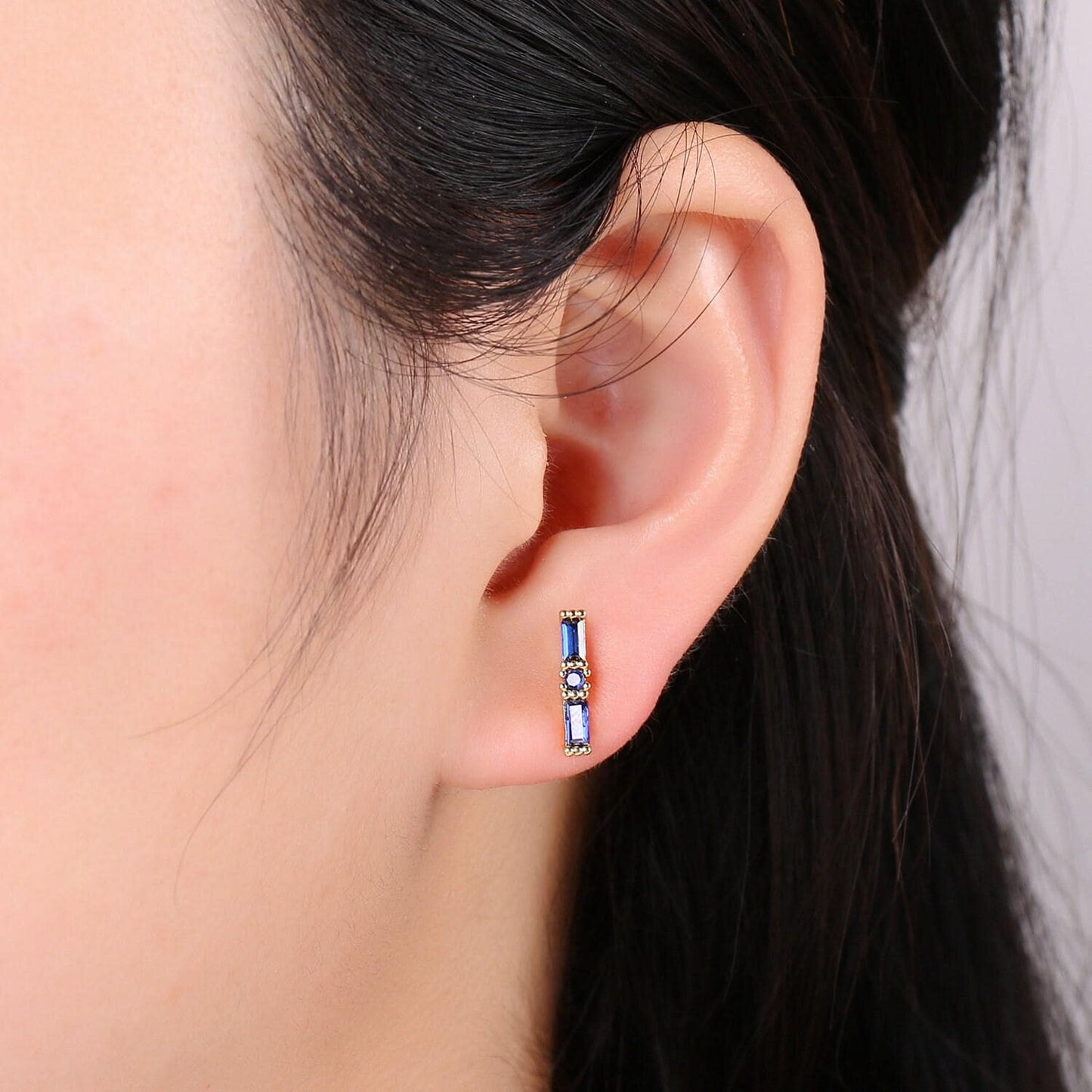 1 pair 24k gold blue cz stud earring, red ruby zirconia earring, geometric stud earring, simplicity design stud earr-1476, 1477
