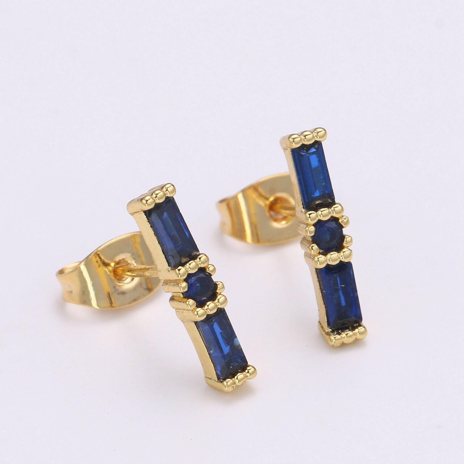 1 pair 24k gold blue cz stud earring, red ruby zirconia earring, geometric stud earring, simplicity design stud earr-1476, 1477