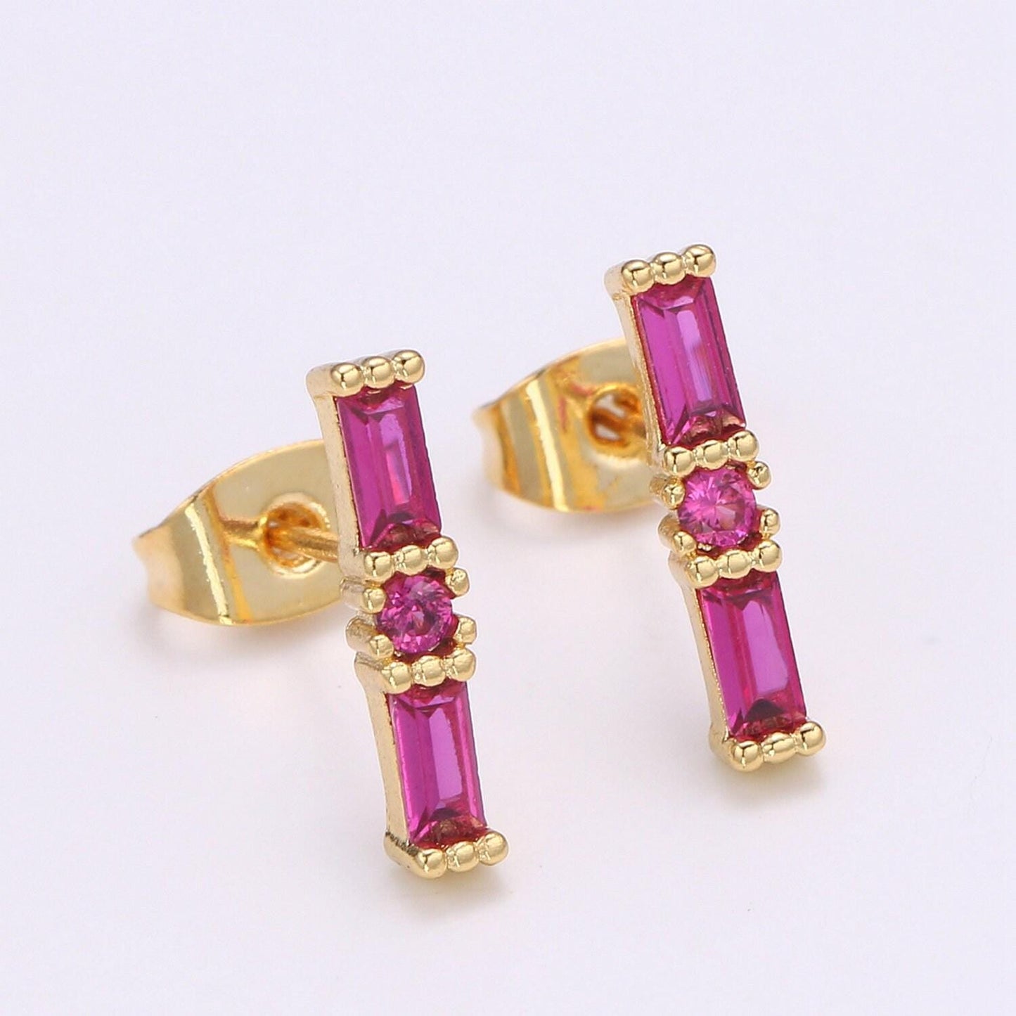 1 pair 24k gold blue cz stud earring, red ruby zirconia earring, geometric stud earring, simplicity design stud earr-1476, 1477