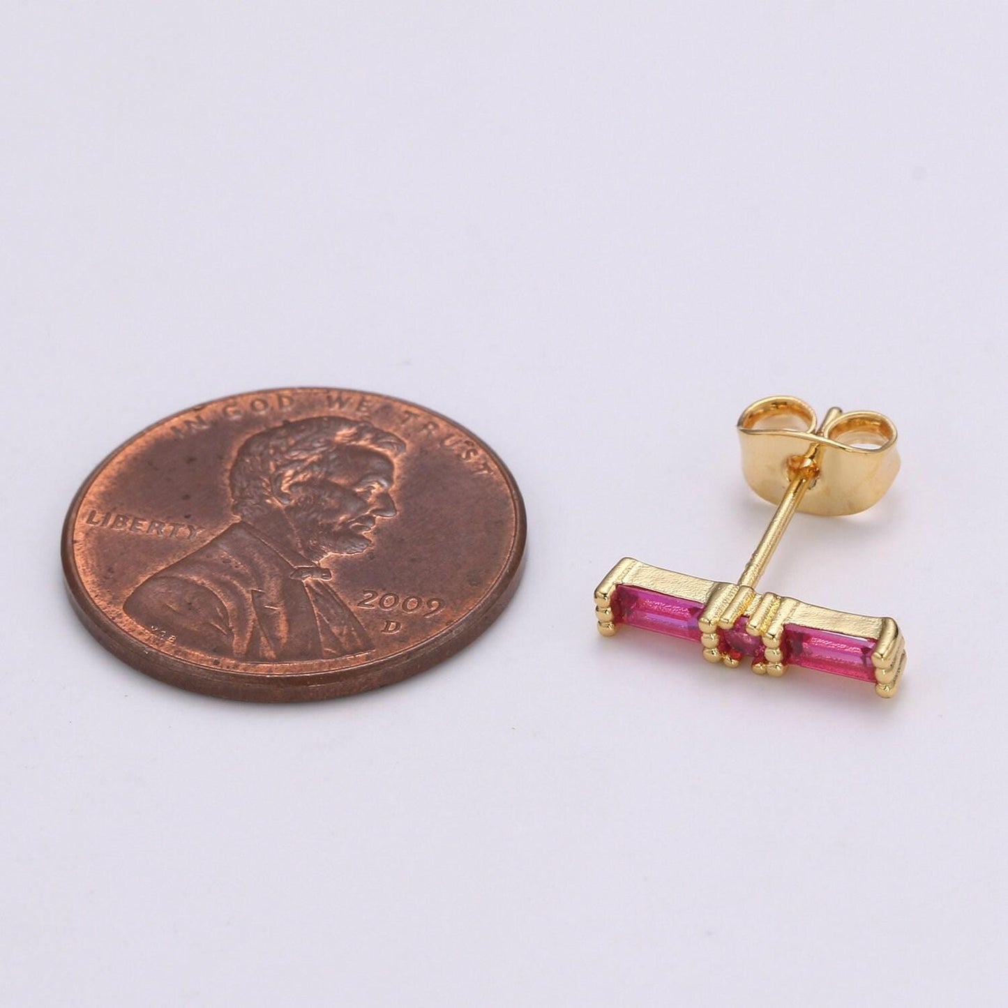 1 pair 24k gold blue cz stud earring, red ruby zirconia earring, geometric stud earring, simplicity design stud earr-1476, 1477