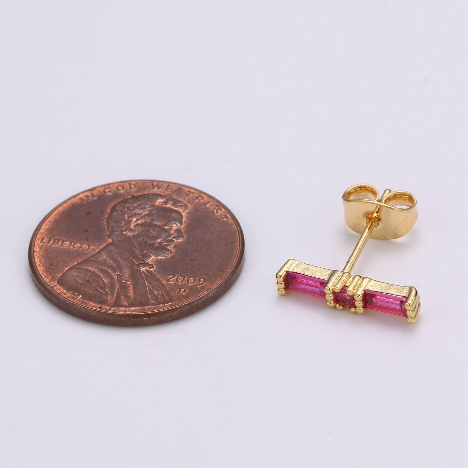 1 pair 24k gold blue cz stud earring, red ruby zirconia earring, geometric stud earring, simplicity design stud earr-1476, 1477