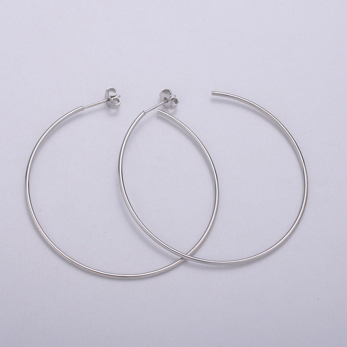 50 mm simple light hoops 24k gold, loop gold earrings for diy earring craft supply jewelry making, q-412, q-413
