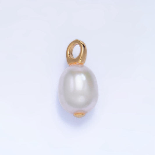 Gold ringed teardrop pearl pendant 16.5 x 8.3 mm | p1917