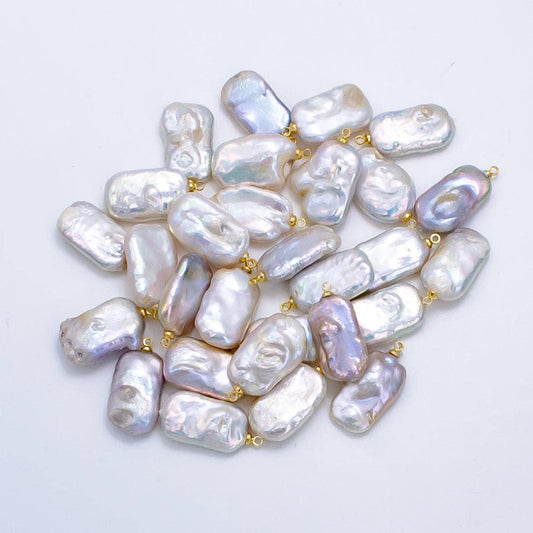 1pc aa pearl approx. 24 x 13mm dainty baroque white rectangle pearl pendant necklace 24k gold filled pendant p1907