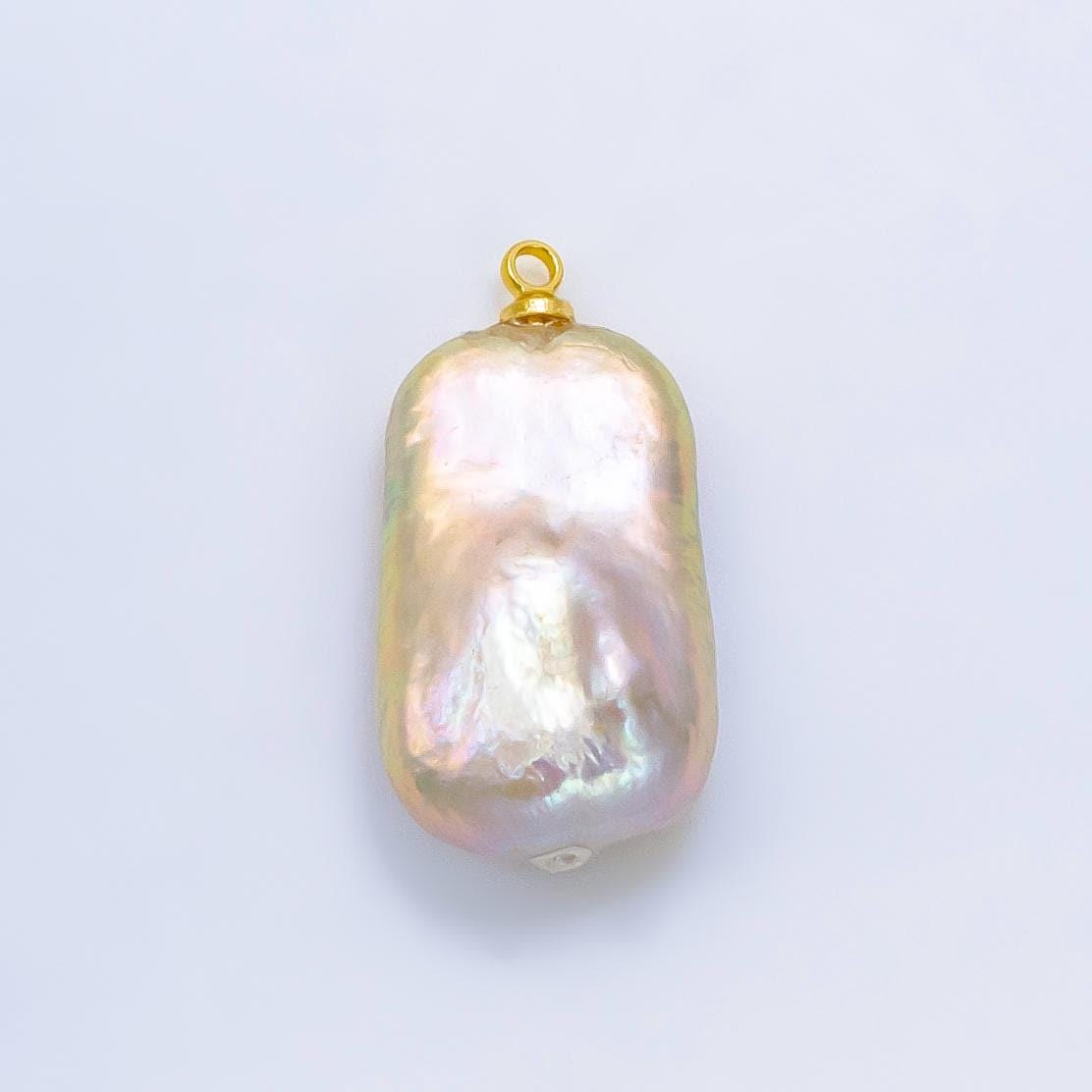1pc aa pearl approx. 24 x 13mm dainty baroque white rectangle pearl pendant necklace 24k gold filled pendant p1907