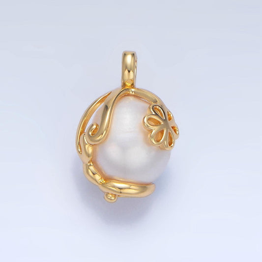 White shell pearl 24k gold filled design wrapped charm | p-1897