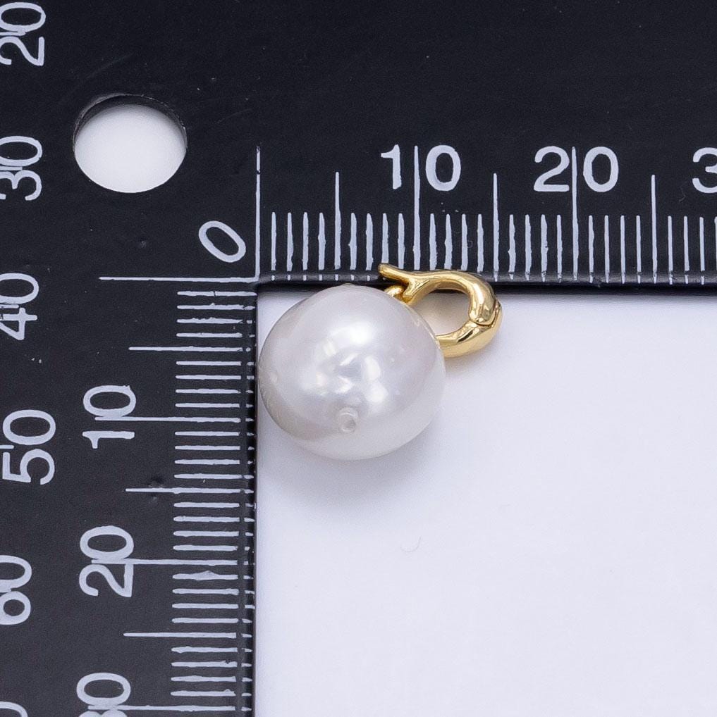 14k gold filled 16mm white freshwater pearl round drop pendant with enhanced clasp | p-1896