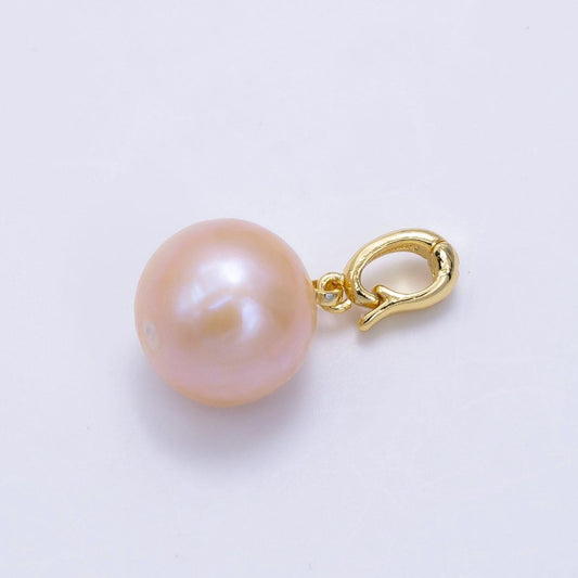 14k gold filled 12mm pink freshwater pearl round drop pendant with enhanced clasp | p-1895