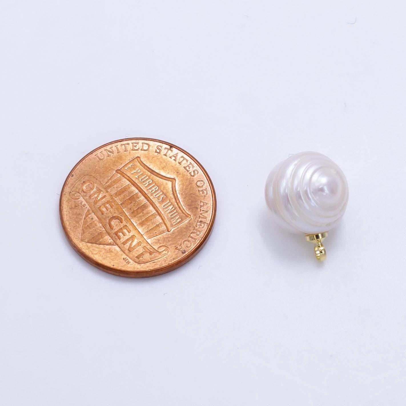 White ringed freshwater pearl 13mm 24k gold filled pearl charm | p-1880