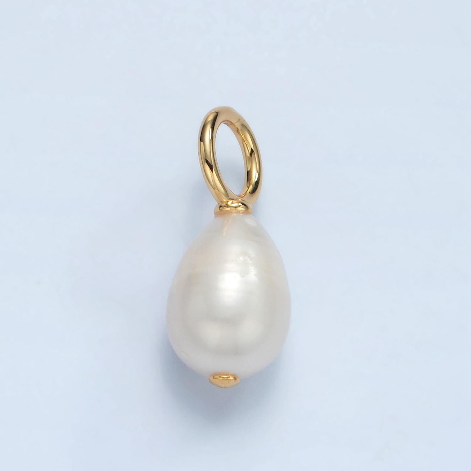 Dainty pearl charm dangle tear drop pendant in 16k gold filled pendant p-1