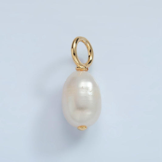 16k gold filled 20mm white freshwater pearl drop pendant | p-1862