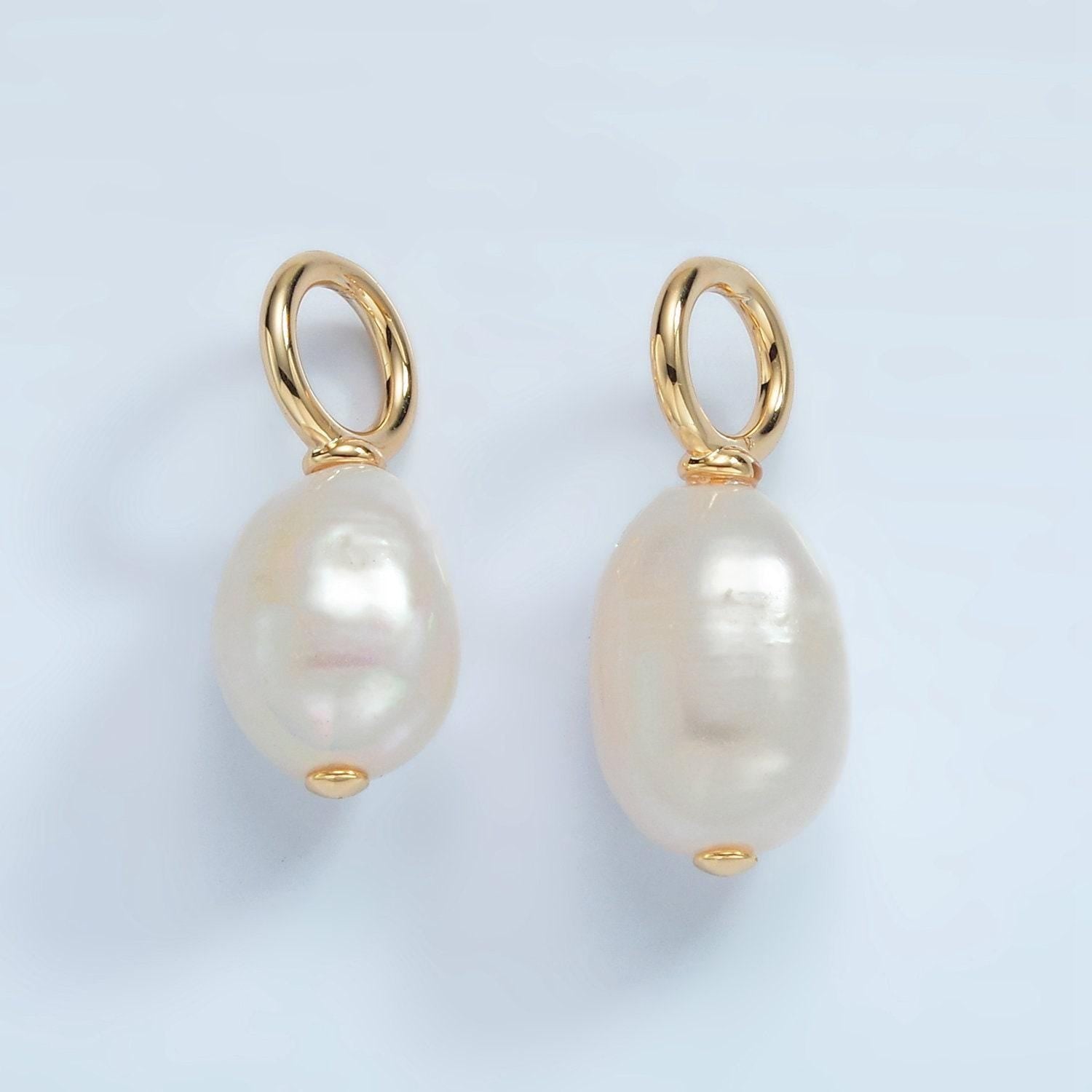 16k gold filled 20mm white freshwater pearl drop pendant | p-1862