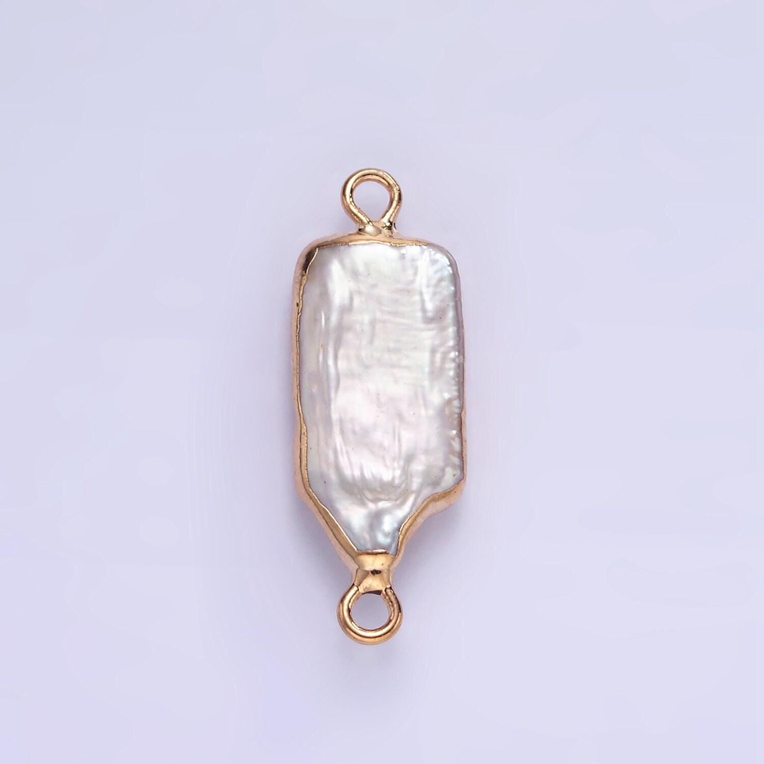 1x mini freeform rectangle freshwater pearl long geometric gold coated add-on charm connector for bracelet necklace earring component p-1858